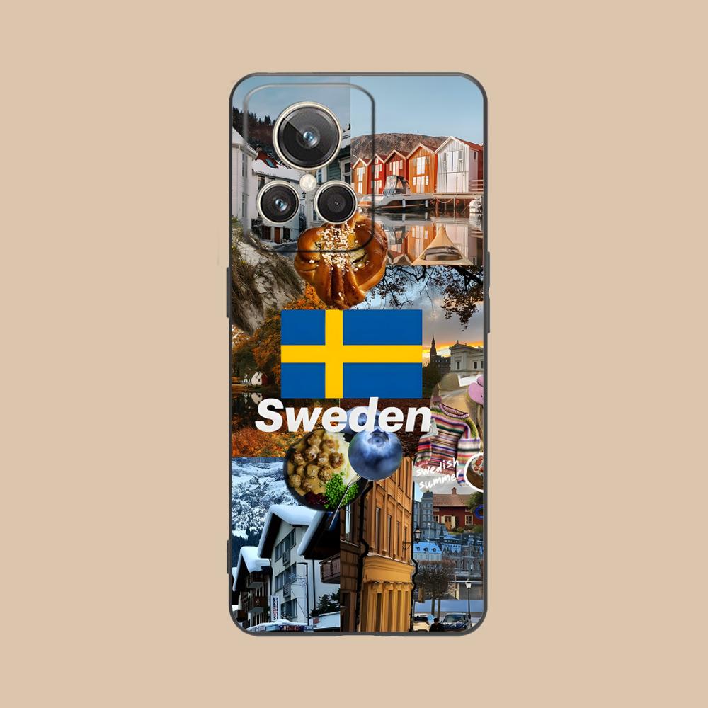 Sweden Flag Mobile Cell Phone Case for Realme 15 14 13 12 11 10 9 Pro Plus T i Lite 5G Colorful Printing Cover Cover Smartphone