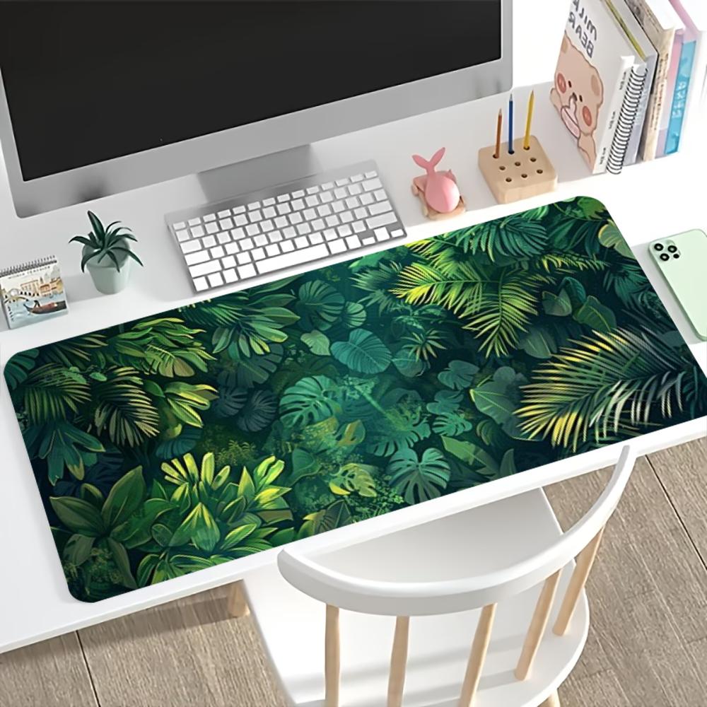 Non Slip Rubber Keyboard Desk Mat Tropical Golden Green Leaves Large Extended Gaming Mouse Pad Smooth Surface For Laptop