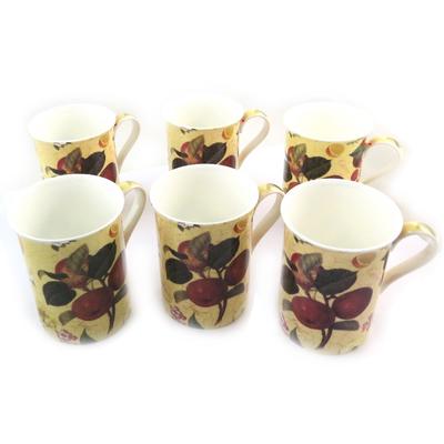 [N4252] - Set of 6 Beige 'Seasonal Fruits' Mugs