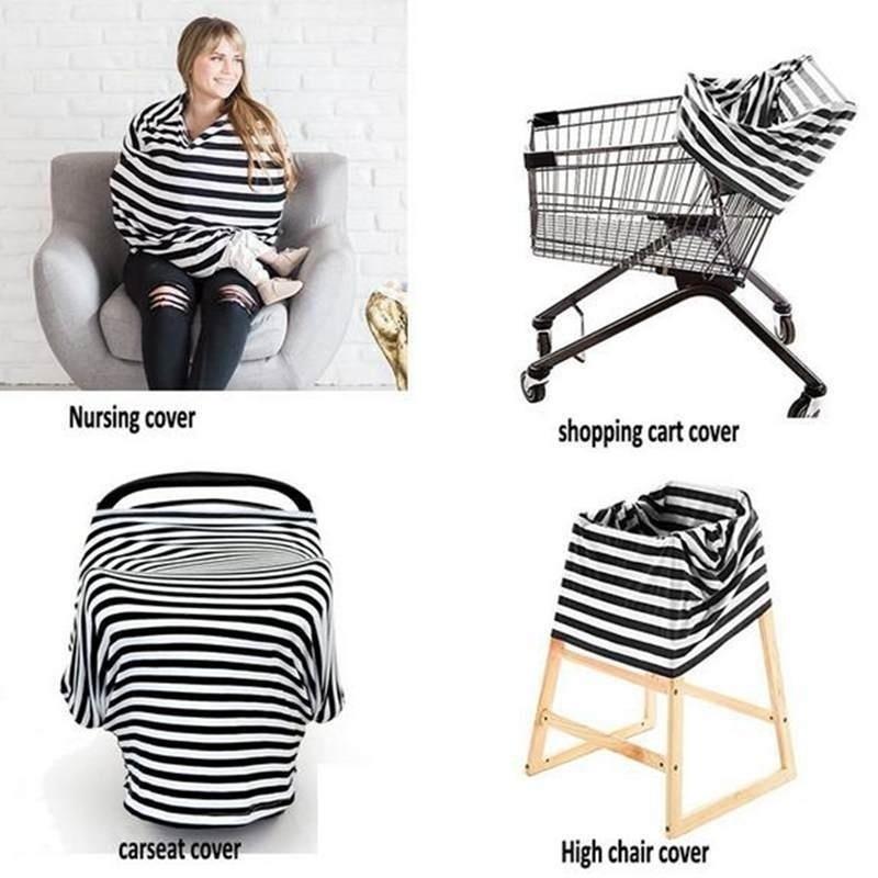 Striped Breastfeeding Cover Baby Car Seat Cover Breastfeeding Scarf Multipurpose Baby Stroller Cover