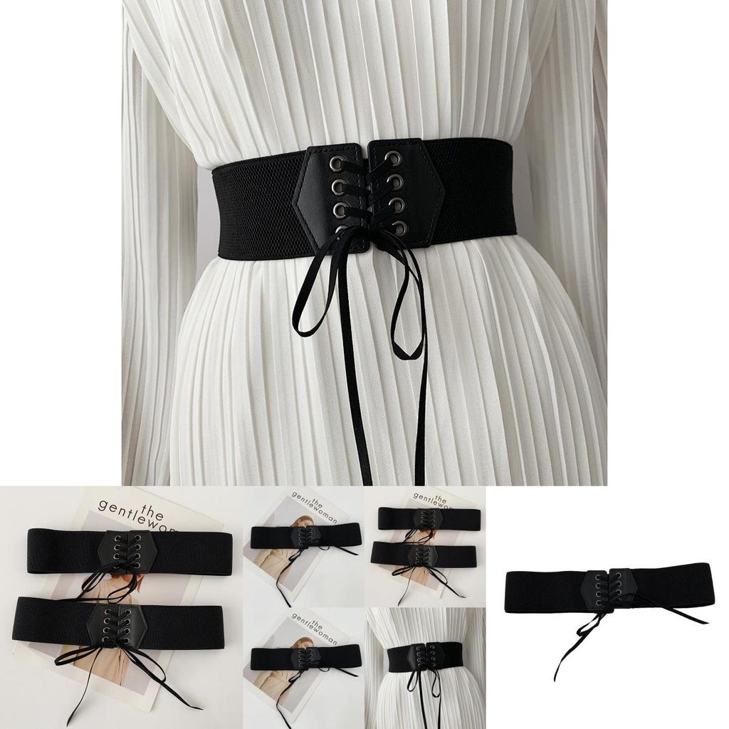 Fashionable Black Elastic Waist Belt For Women With Stylish Wide Ribbon Design
