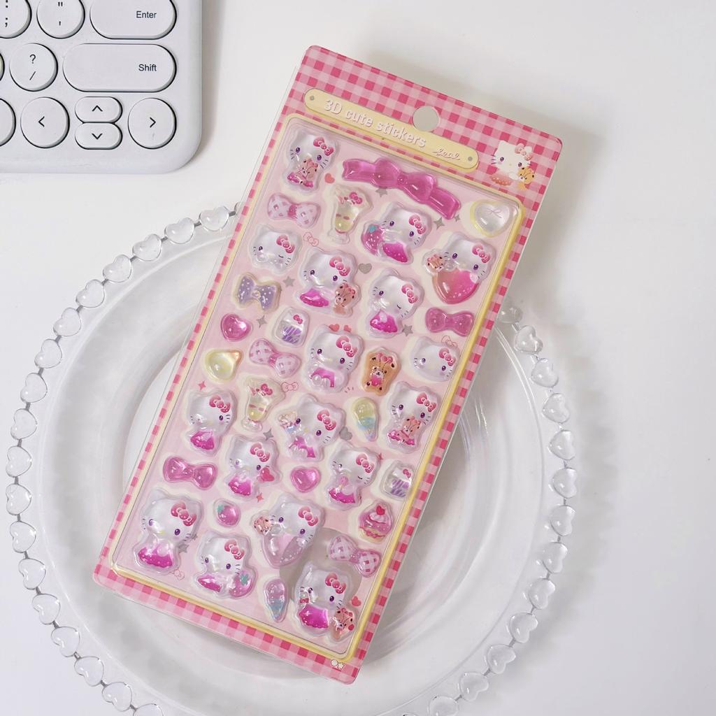 3D   Kuromi Cinnamoroll Stickers Cute Anime Transparent Jelly Crystal Decorative Sticker Note Phone Case DIY Toy