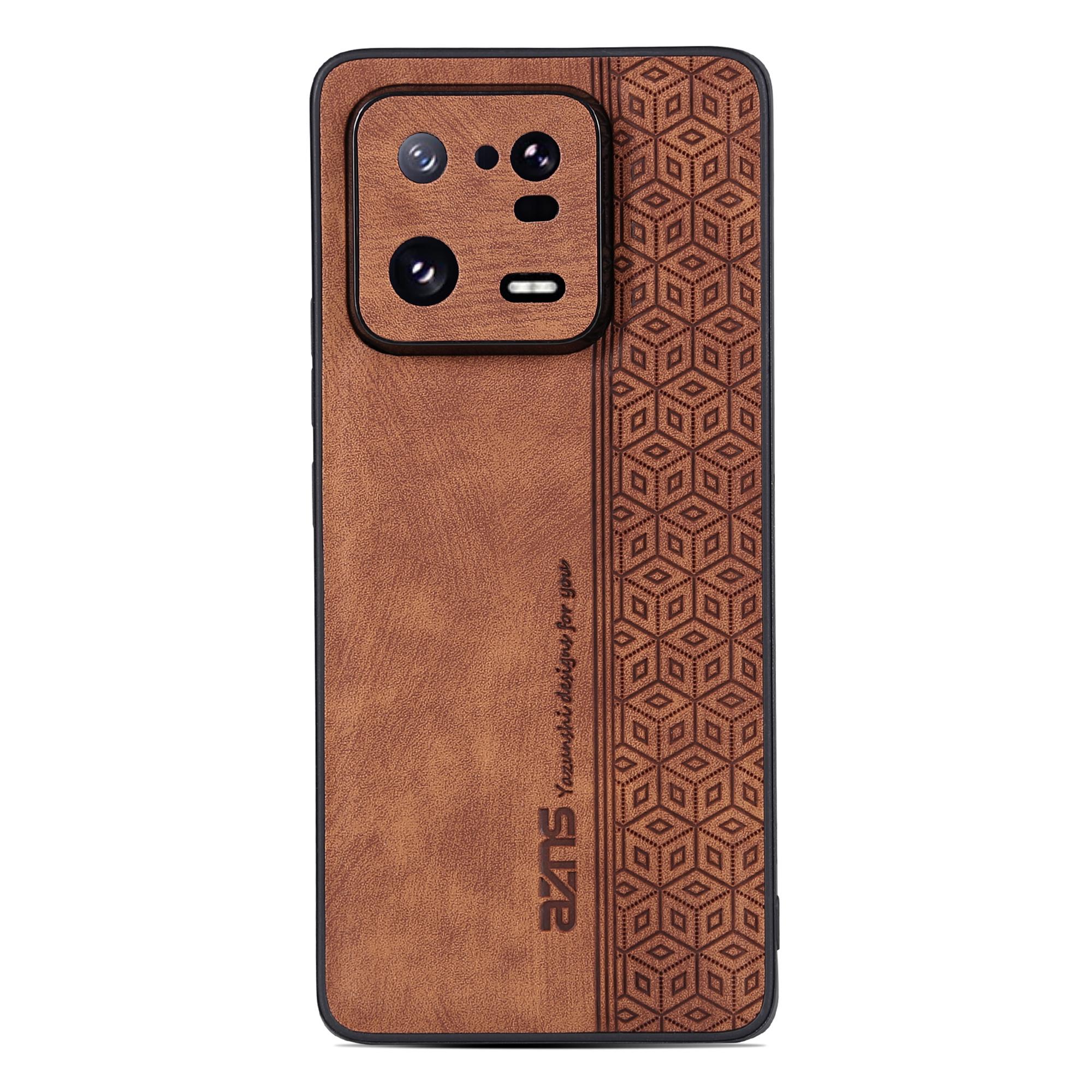 

AZNS For Xiaomi 13 5G Imprinted Pattern Anti-Fading PU Leather Coated TPU Cover Anti-slip Cell Phone Case Brown