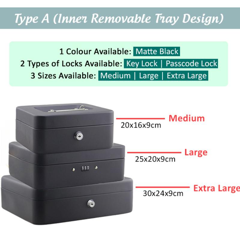 Key Lock / Removable Tray Safe Piggy Bank Shop Supermarket Money Storage Cabinet Passcode Lock Cash Cashier Box