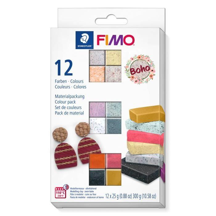 Pâte Polymère - STAEDTLER - FIMO Effect - Pack Boho - 12 Demi-Blocs - 25g