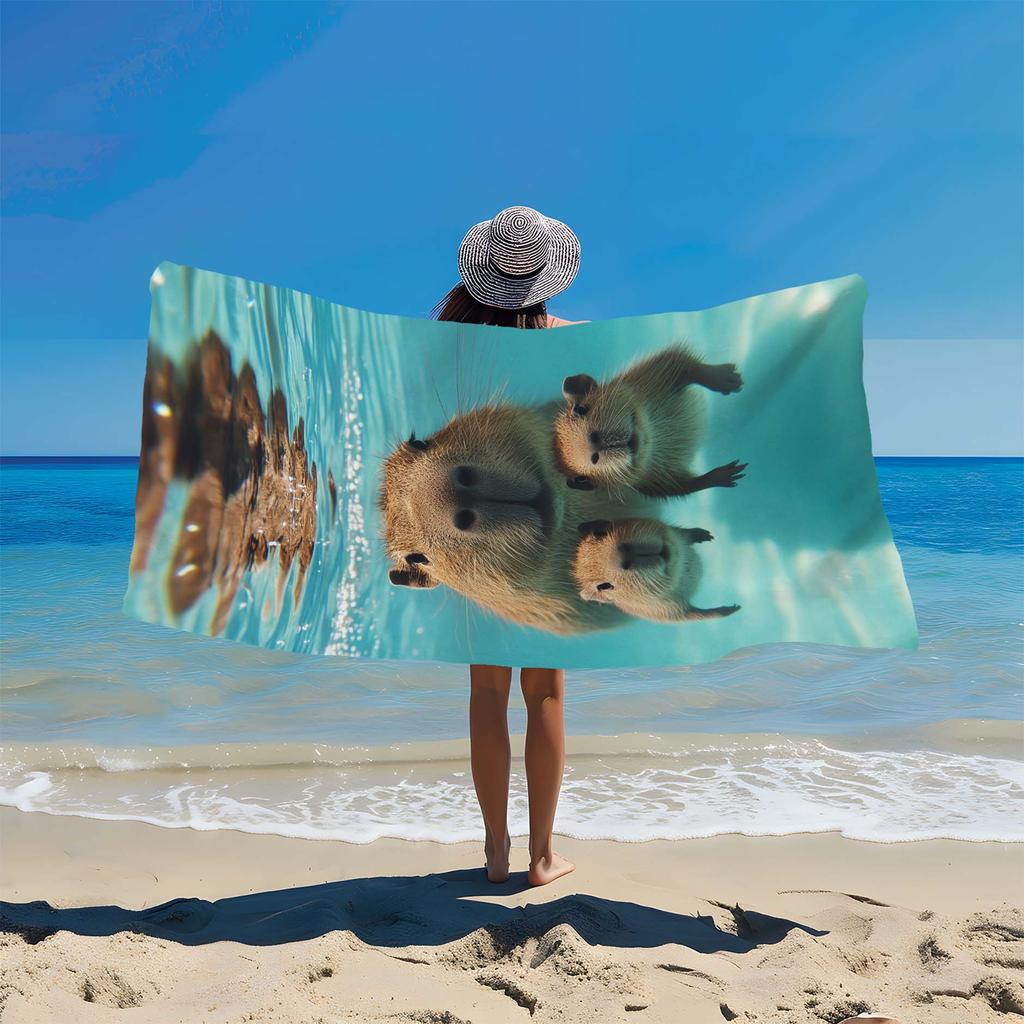 Capybara Swimming Diving Cute Print Beach Towel, Soft Lightweight for Travel Swimming Surfing Yoga Camping