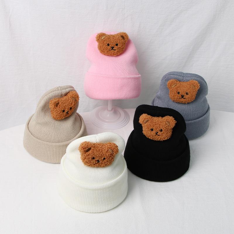 Cartoon Bear Baby Hat Cute Autumn Winter Warm Knitted Cap Beanies Infant Toddler Korean Solid Color Kids Boy Girl Beanie Caps