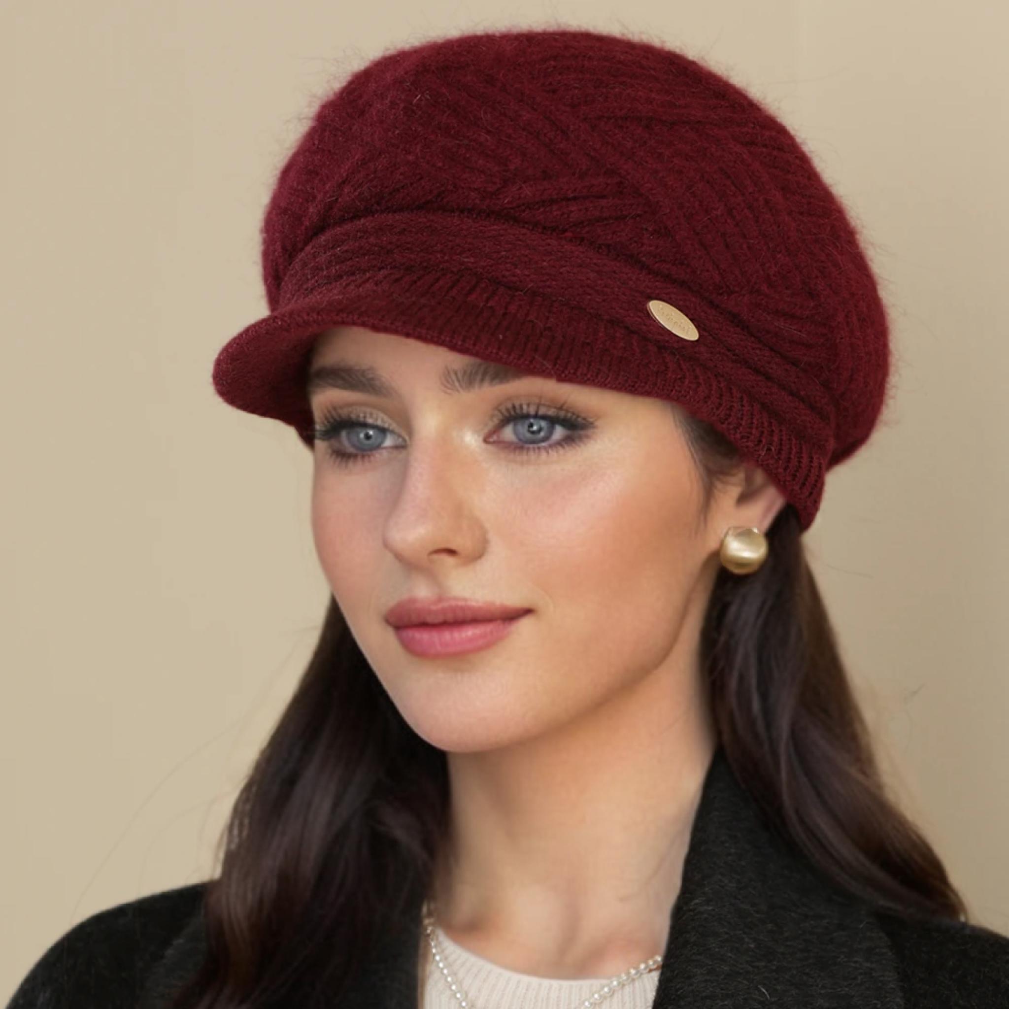 

Hot Sale Women Winter Hat Simple Line Design Plush Fur Lined Cap For Women Casual Rabbit Fur Blend Streetwear Knitted Hat 56cm-60cm красный