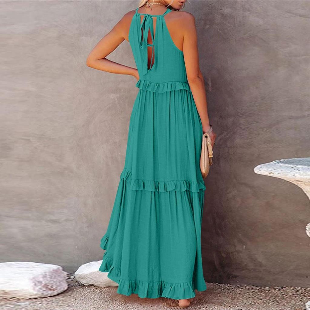 Damen Sommer Langes Kleid Big Swing Strandkleid