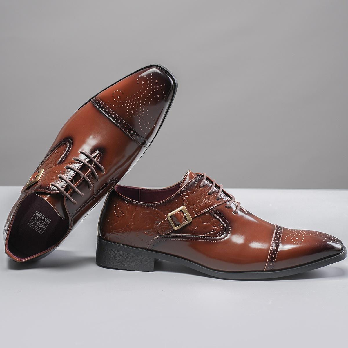 

20252025 популярные мужские деловые дышащие туфли с заостренным носком, гравировкой, в британском стиле, на шнуровке, повседневные кожаные туфли 39 жёлтый