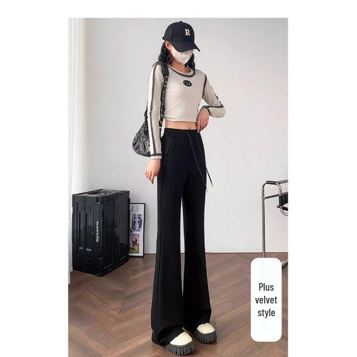 American Spicy Girl Women's Gray Fleece-Lined Bootcut Yoga Pants: Winter Warm, Elastic Waist, Casual Micro Flare.