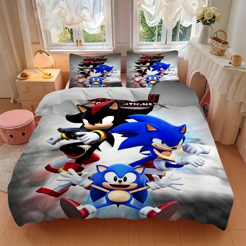 3pcs Sonic & Shadow Epic Adventure Poster Quilt Set - Soft and Comfortable Bedroom, Guest Room and Dorm Decor Bedding Set 1 Quilt Cover + 2