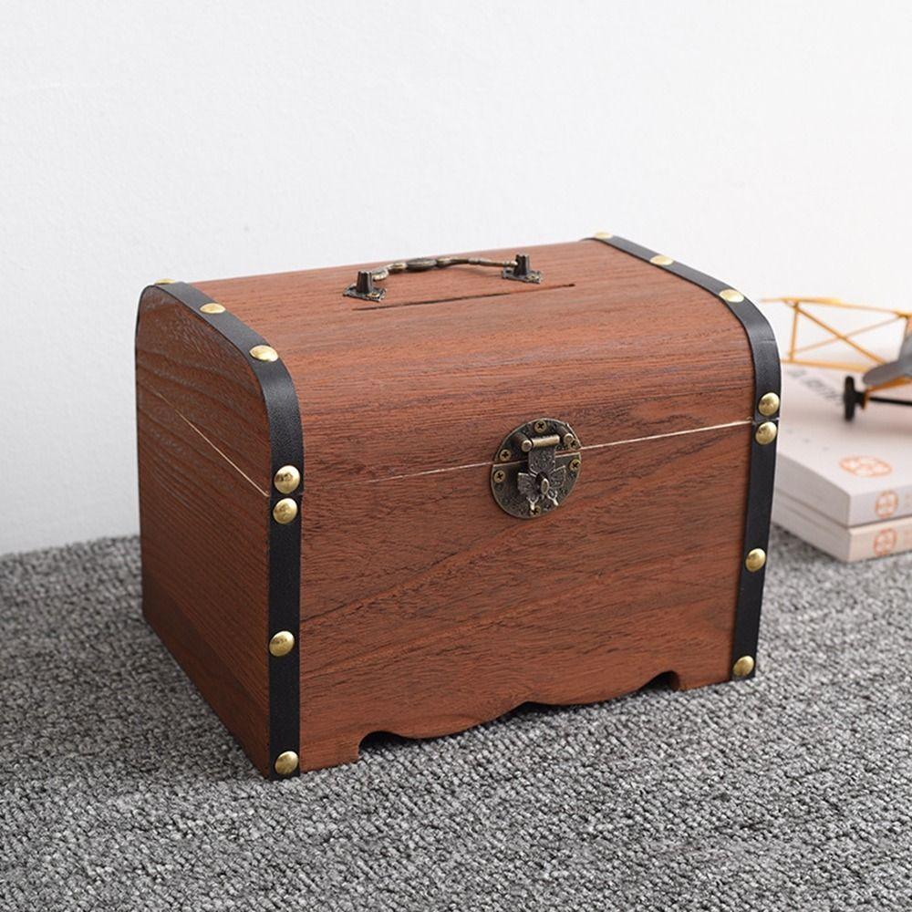 Decorative Wooden Treasure Bank Small Treasure Chest Storage Box Money Lock Boxes  Wedding Trinket