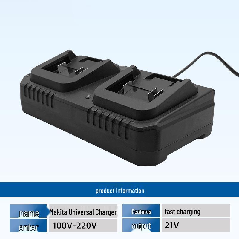 Makita 21V Dual Port Charger for Power Tools - Electric Drill & Wrench, Dual Slot, High-Power Lithium Battery Charger