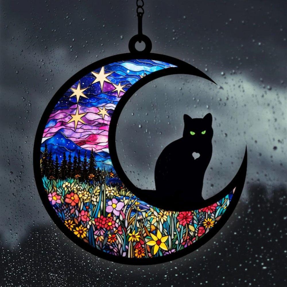 Acrylic Moon Shaped Cat Door Wreaths Home Decor Hanging Cats Garland Halloween Ornament  Halloween