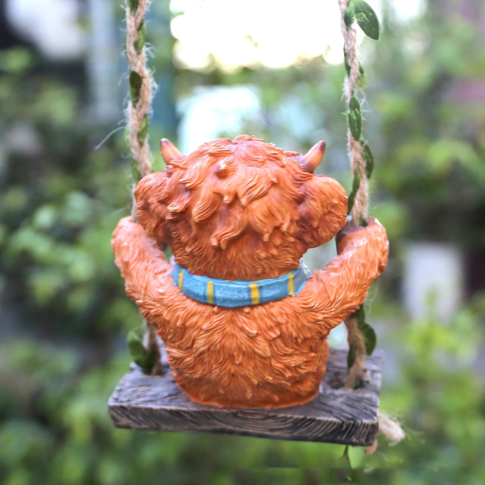 Highland Cow Statue Outdoor Resin Highland Cow Swing Patio Sculpture Patio Decoration Sculpture For Balcony Fence Courtyard China Mainland