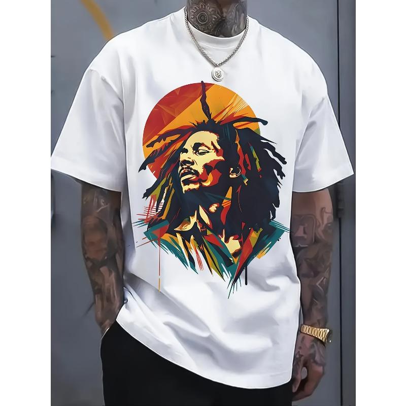 Mărimi Europene Tricou pentru Bărbați cu Tematică Muzică Reggae cu Imprimeu Personaj cu Dreadlocks - Material Respirabil