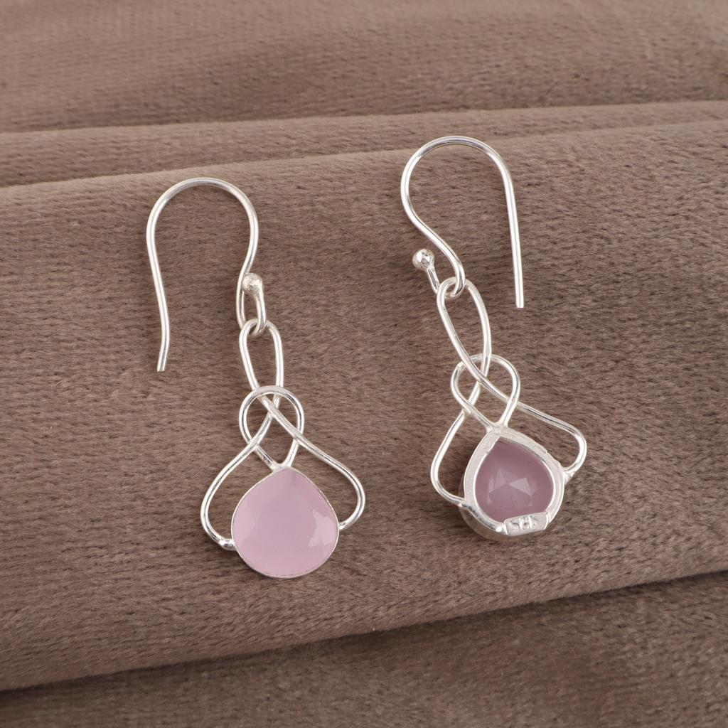 Rose Chalcedony Gemstone Jewelry, 925 Sterling Silver Earrings Jewelry, Handmade Gorgeous Earrings Gift For Women