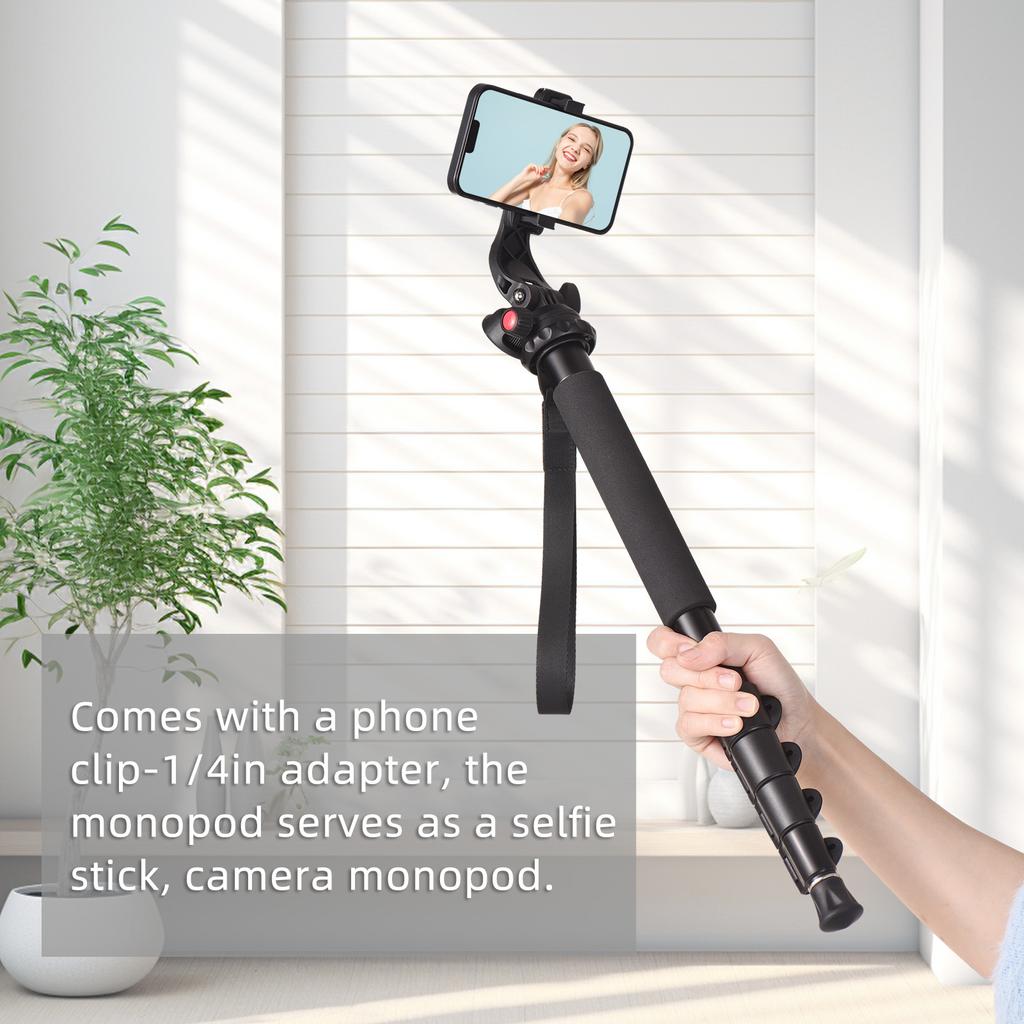 Andoer 4-Section Monopod Aluminum Alloy Camera Monopod with Phone Clip/1/4in Head 42.5-160cm