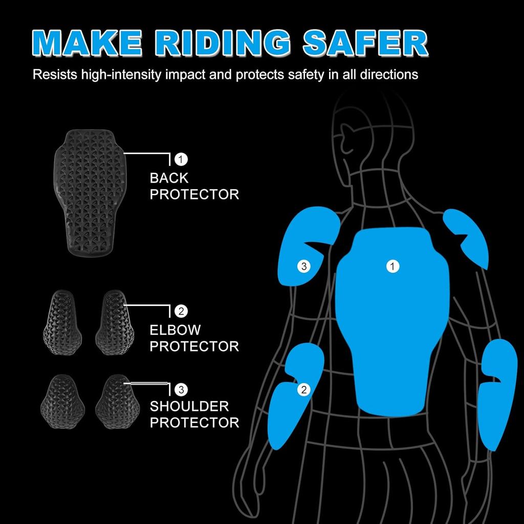 Universal Motorcycle Back Protector ert, CE Level 2 Armor ert Pads Set of 5pcs Level 1 Back Armor Protection Pad and Elbow and Shoulder Pads for