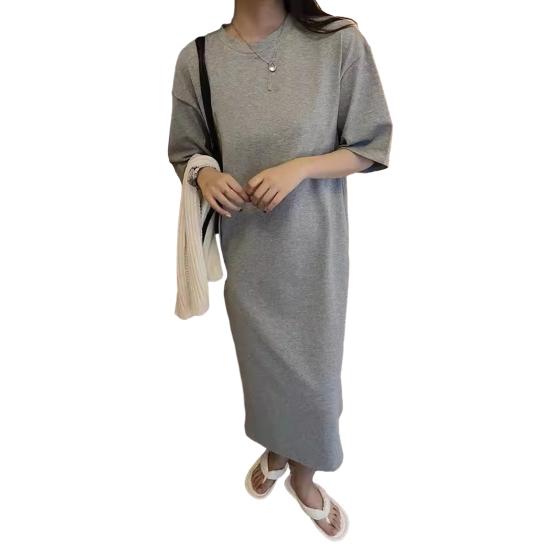 Women's Short Sleeve Midi Dress Summer Casual Round Neck Shirt Dress Loose Beach Shift