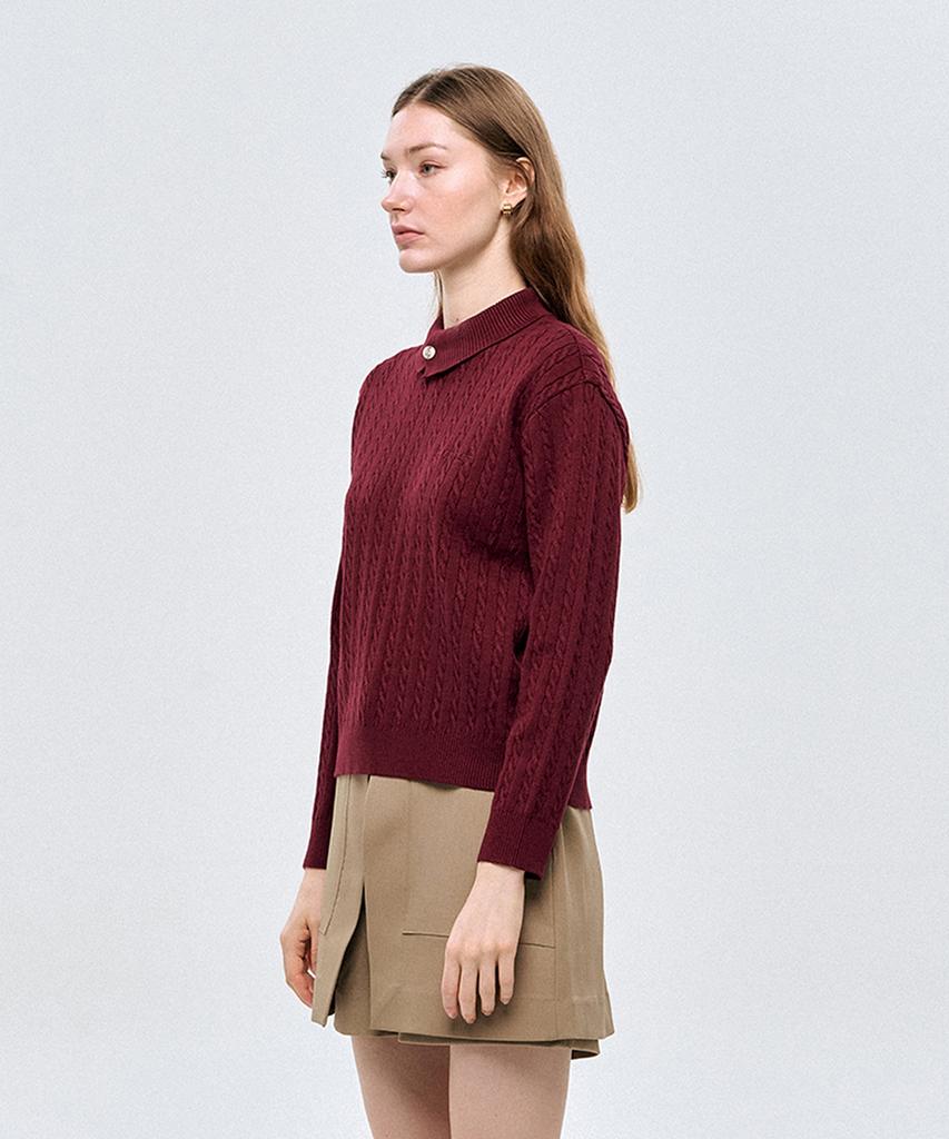 LESONNET Duke Cable Knit Pullover Burgundy