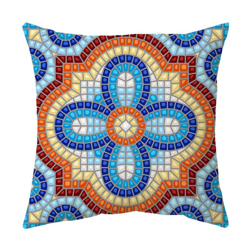 Blue Theme Simple Pattern Printed Pillow Cover Home Decor Geometric Mandala Sofa Cushion