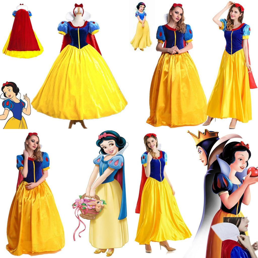 Enchanting Snow White Women Costume Princess Dress With Bustle And Headband For Halloween