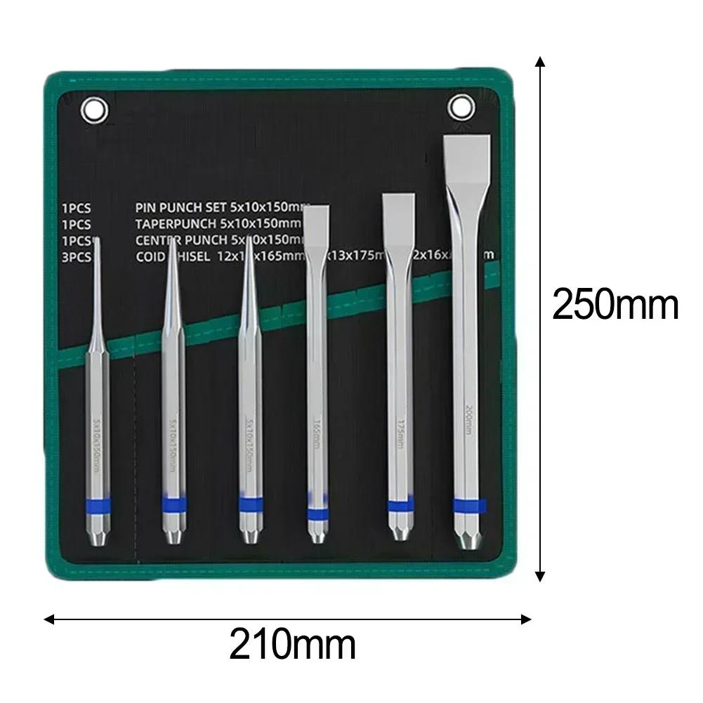 Heavy Duty 6PCS Flat Roll Pin Punch Tool Set Alloy Steel Chisel Cone Punch for Precision Industrial Repair Tasks