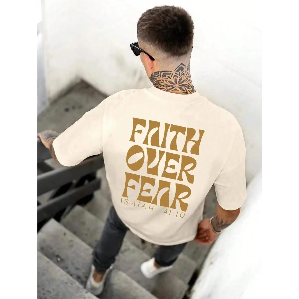 Faith Over Fear Is Aiah 41:10 Printing Male T Shirts Quality Tshirt Summer Casual Cotton Tops Hip Hop Breathable Tee Clothes
