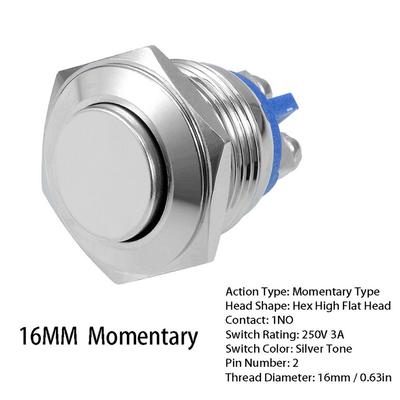 12V Momentary Metal Switch Horn Push Button 16mm IP67 Waterproof ON/OFF