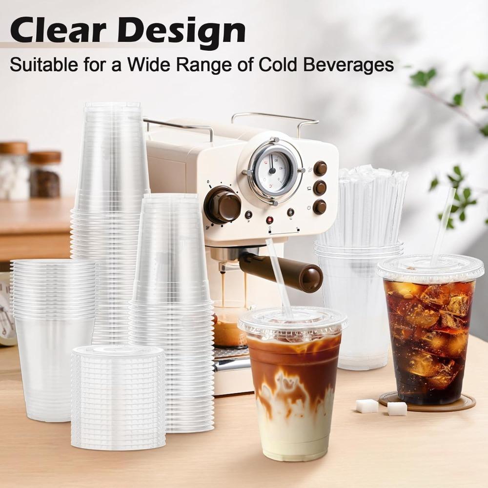 10pcs 16oz Clear Plastic Cups with Lids and Straws Plastic Coffee Cups with Lids Milkshakes Clear Party Coffee Cups Coffee Bar Accessories