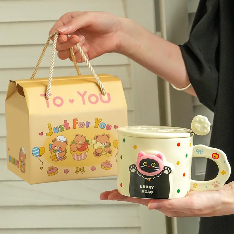 High-Value Cat Ceramic With Lid Household Coffee Couple Cup Practical Souvenir Water Cup