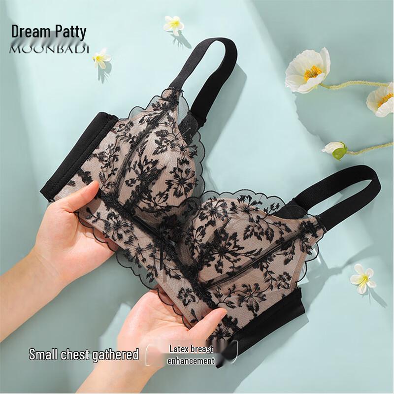 Mengbati Women s Wireless Latex Push-Up Bra with Lace Embroidery 32B