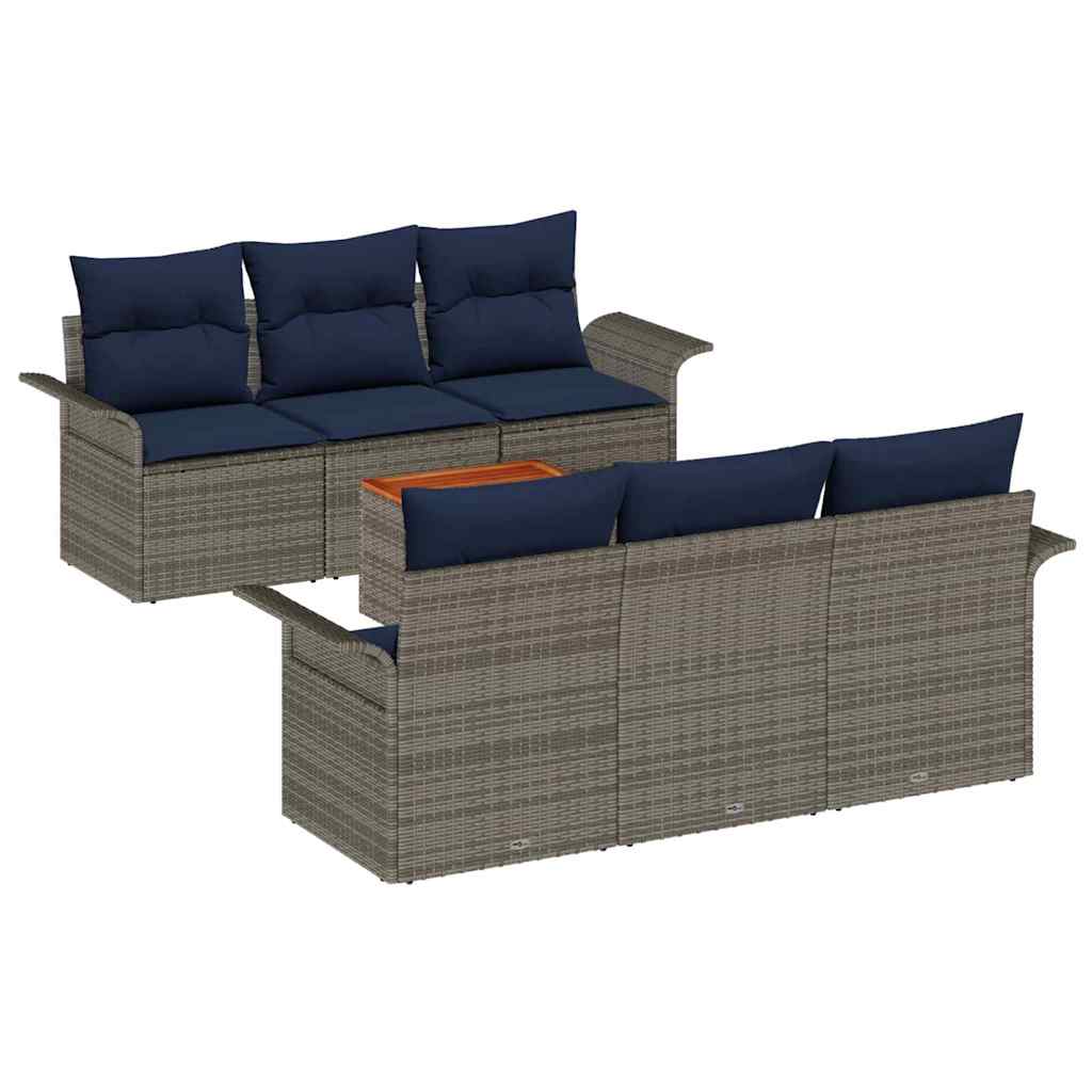 7 Piece Grey Garden Sofa Set with Cushions