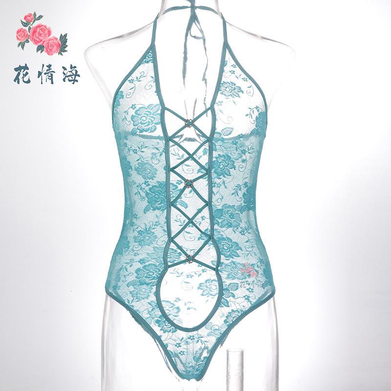 European and American Sexy Pure Desire Empty Erotic Underwear Lace Temptation Slim Fit See-through Onesie