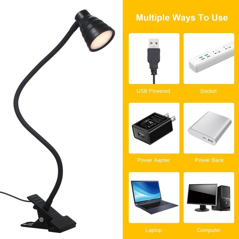 1Pc LEDs Table Desk Lamp Reading Beside Light Clamp  Lighting Fixture USB Powered