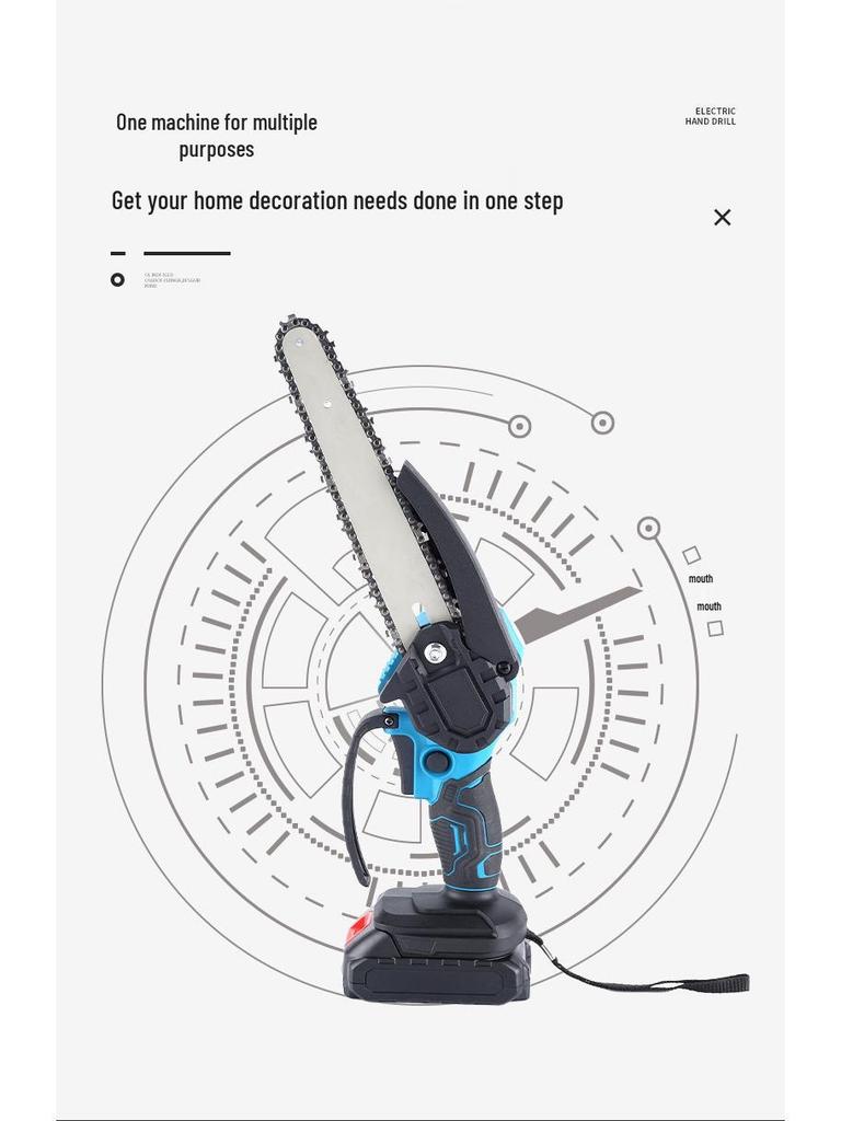 High-Power 6/8-Inch Handheld Electric Pruning Chainsaw for Woodworking and Logging