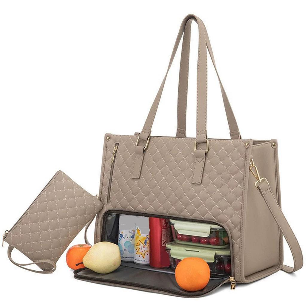 Neue 2-in-1 Handtasche Lunchtasche Kombi-Tasche Tragetasche Damen Isolierte Lunchbox Damen Umhänge-Computertasche
