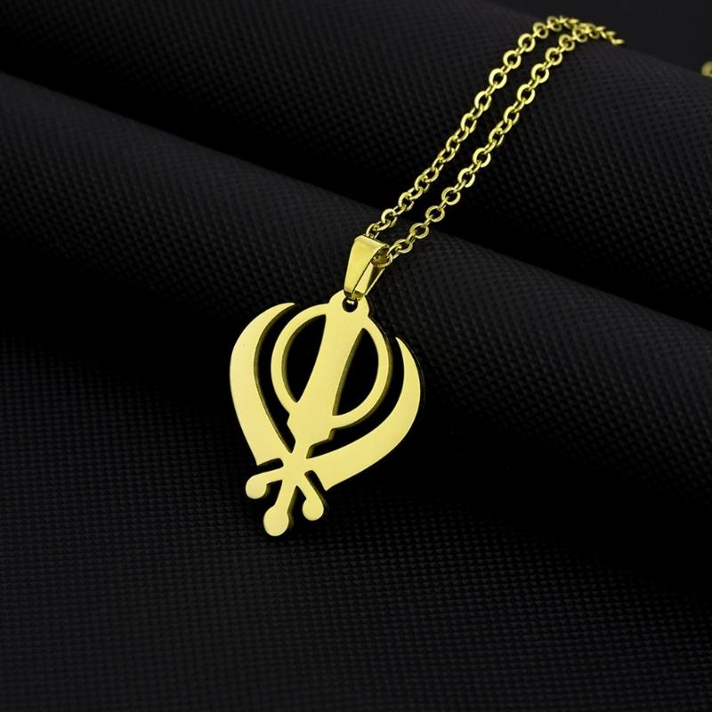 India Sikhism Necklace Religious Symbol Clavicle Chain Cultural Symbol Pendant Neckchain Unisex Religious Metal Jewelry