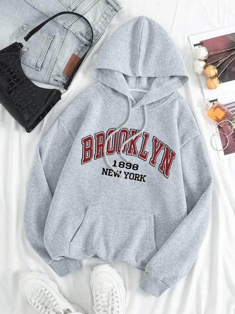 Brooklyn 1898 New York City USA Sweatshirt Female Casual Fleece Hooded Autumn Crewneck Hoodies Simple Oversized Unisex's Tops
