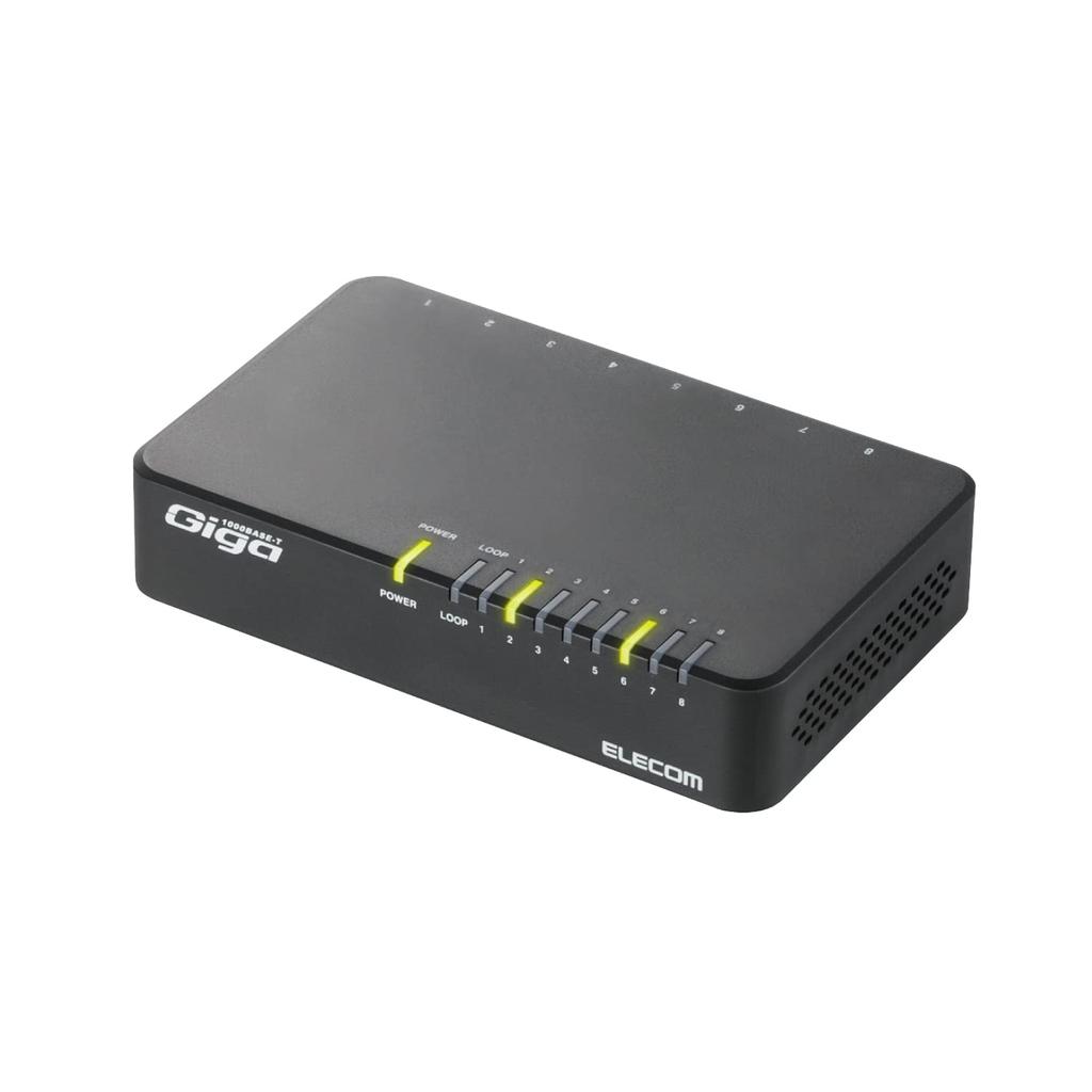 ELECOM Gigabit 8-Port Plastic Switching Hub with Magnet, External Power Supply, Black, EHC-G08PA2-JB