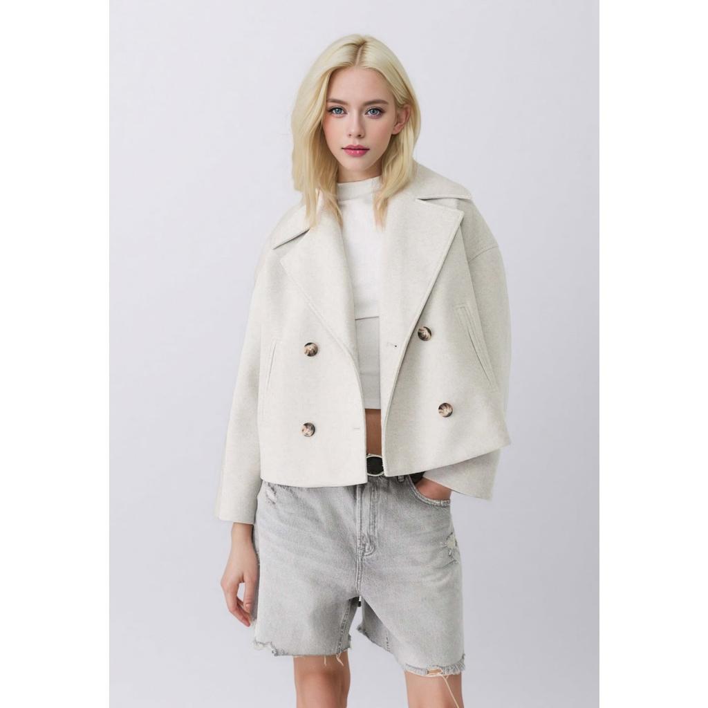 Neu eingetroffen Damen Herbst Winter Verdickter Wollmantel, Europäischer Amerikanischer Stil Großes Revers Langarm Kurze Oberbekleidung