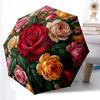 1pc Sturdy 8-Bone Auto Umbrella, Mixed Rose Bouquet Umbrella, Digital Printed, Foldable Umbrella for On-the-Go Outdoor Use