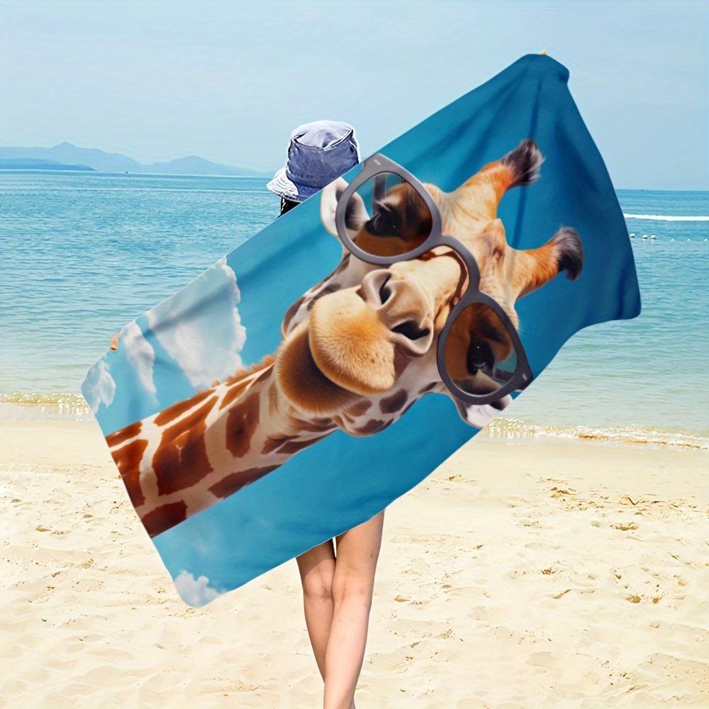 1 Stück Mikrofaser Strandbadetuch, Niedliches Giraffen-mit-Brille-Print-Handtuch