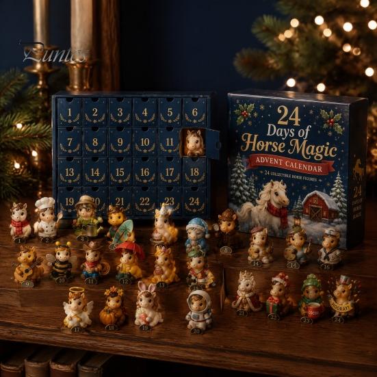 Halloween Mantel Decor 24 Days Advent Calendar 2026, Mini Highland Cow/Horse/Dog Figures Christmas Countdown Home Calendar, 2D Acrylic Hanging