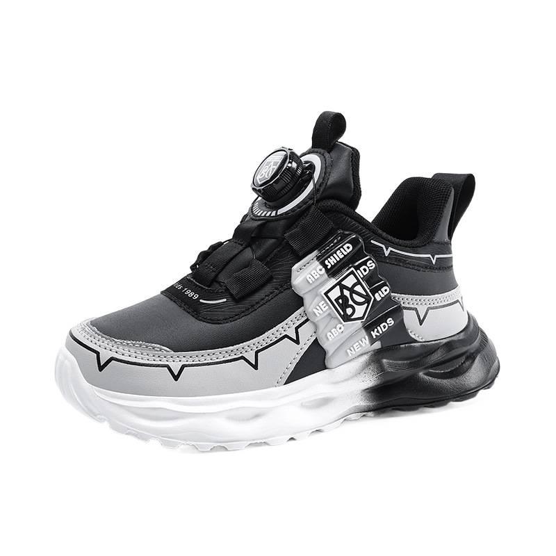 Factory direct sales 2025 winter children's sports shoes rotating buckle leather surface wear-resistant middle and older children's running shoes kids
