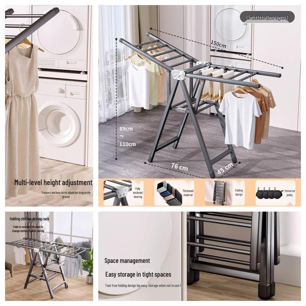 Indoor Foldable Clothes Drying Rack: Floor-Standing Design for Home, Balcony, Bedroom, Baby Clothes and Quilts