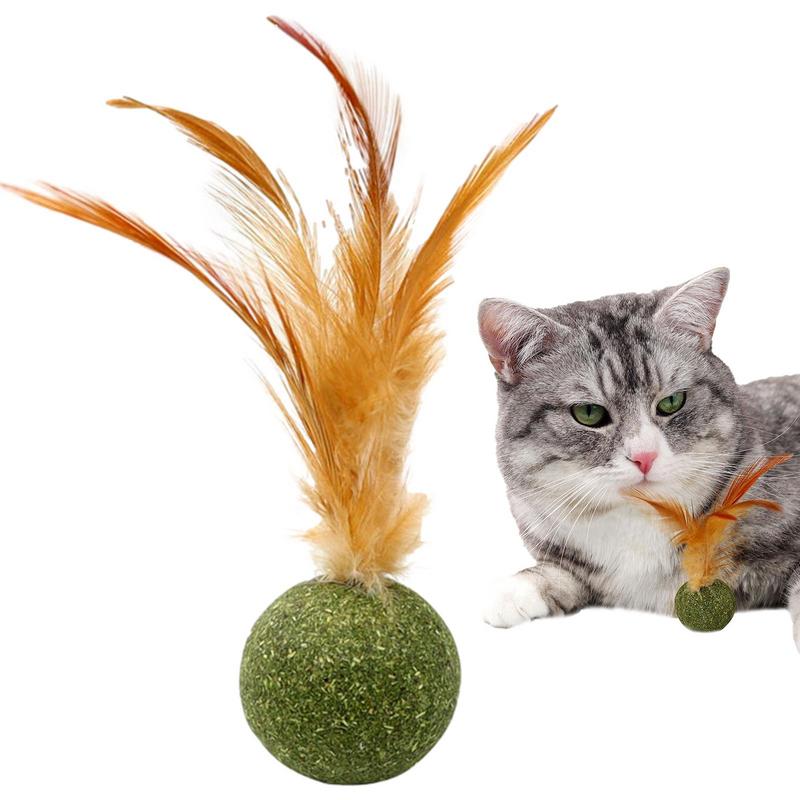 Catnip Ball Feather Cat Toy Ball Feather Cat Tooth Cleaning Cat Toy Catnip Ball Interactive Chew Catnip Pet Supplies