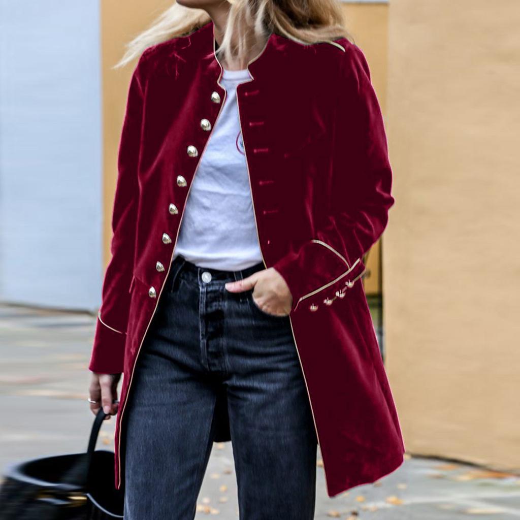 Women's Long Sleeve Warm Velvet Patchwork Button Coat Winter Warm Coat Top